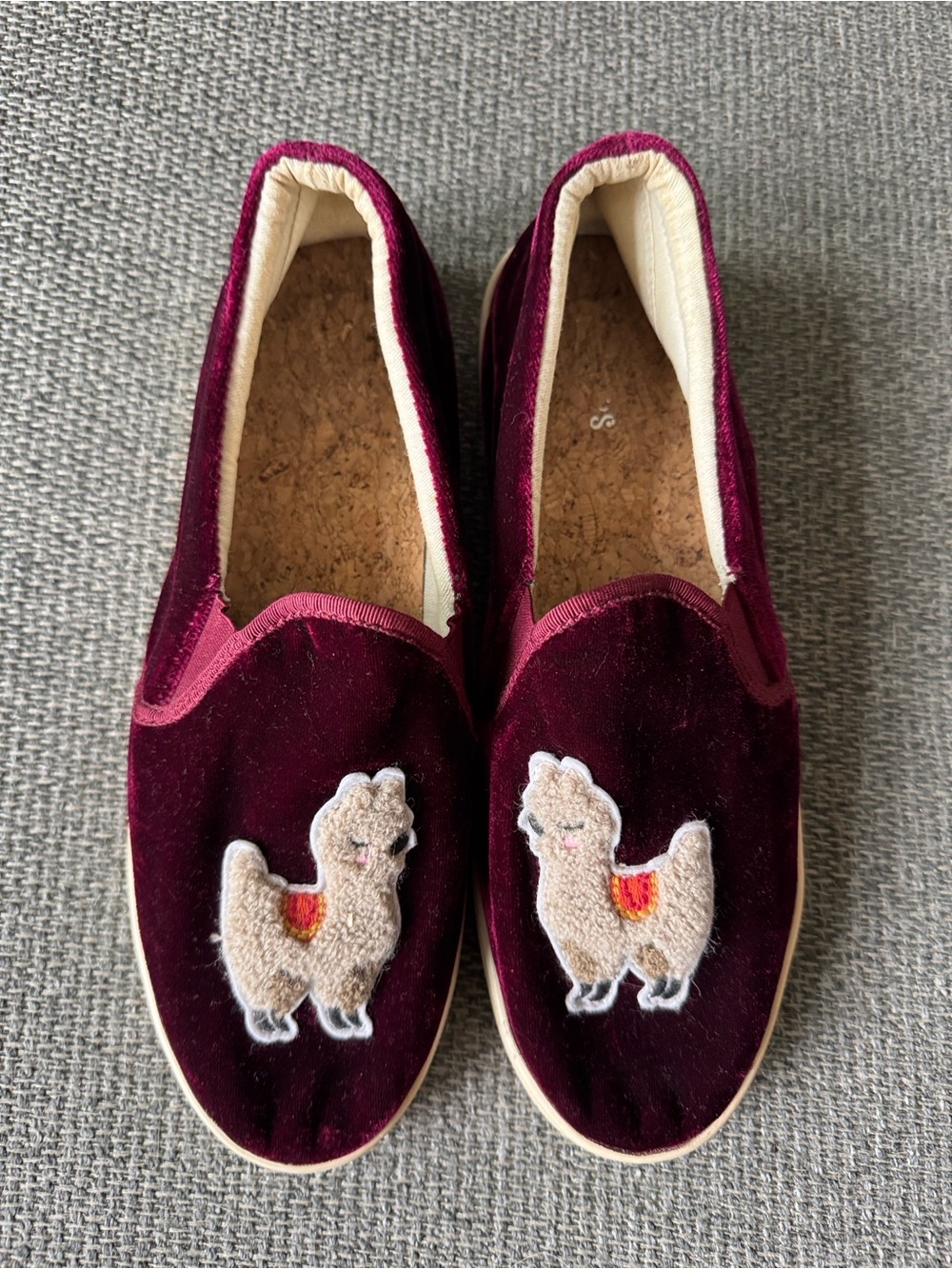 Soludos Burgundy Velvet Slippers | Whimsical Llama Embroidery